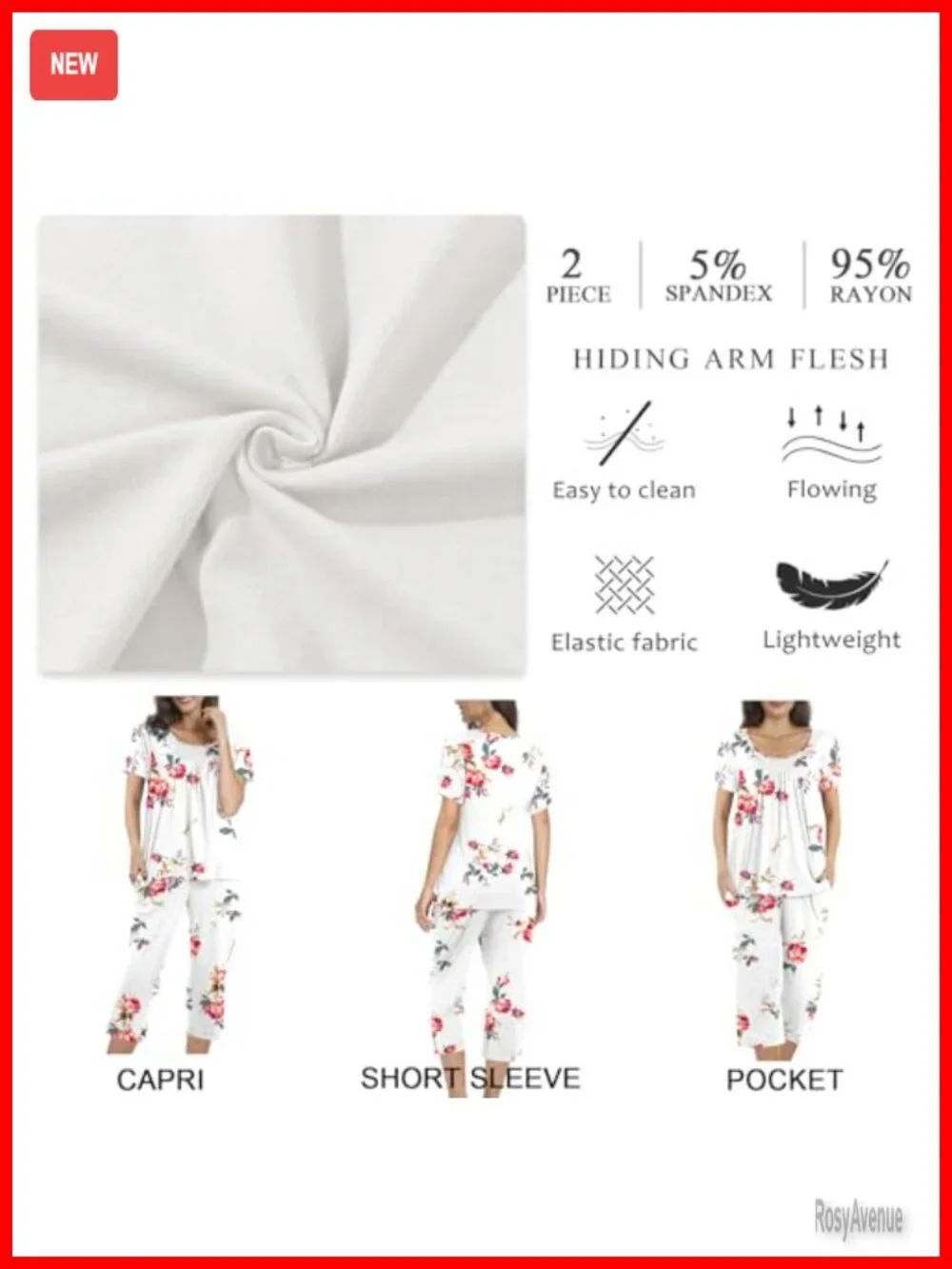Womens Pajama Sets 2 Piece Capri Sleepwear with Pockets Rayon Spandex